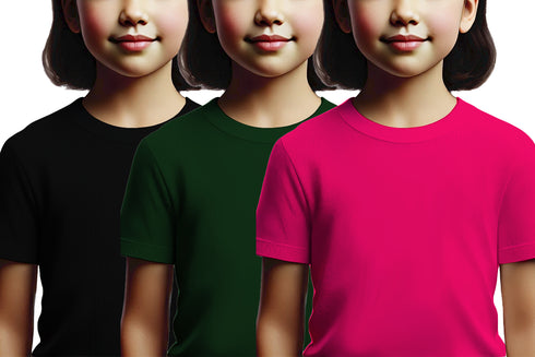 Aaramkhor Combo Gift Pack of 3 Girls_Tshirt Black Navy Blue Lavender Tshirts for Kids