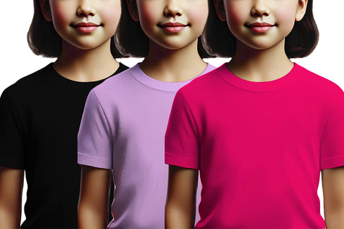 Aaramkhor Combo Gift Pack of 3 Girls_Tshirt Black Navy Blue Lavender Tshirts for Kids
