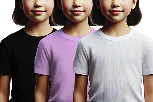 Aaramkhor Combo Gift Pack of 3 Girls_Tshirt Black Navy Blue Lavender Tshirts for Kids