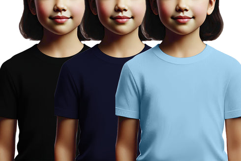 Aaramkhor Combo Gift Pack of 3 Girls_Tshirt Black Navy Blue Lavender Tshirts for Kids