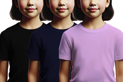 Aaramkhor Combo Gift Pack of 3 Girls_Tshirt Black Navy Blue Lavender Tshirts for Kids