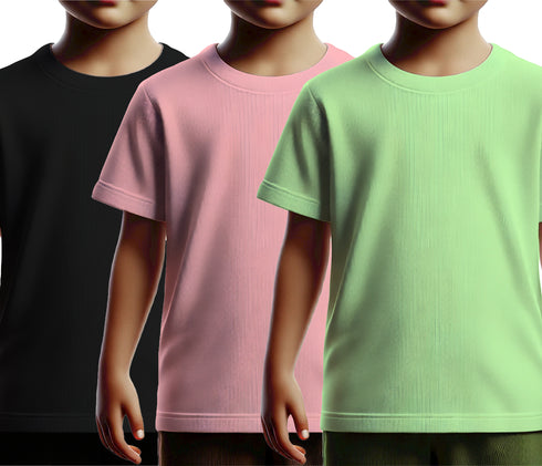 Aaramkhor Combo Gift Pack of 3 Kids Black Navy Blue Pista Green Tshirts for Kids