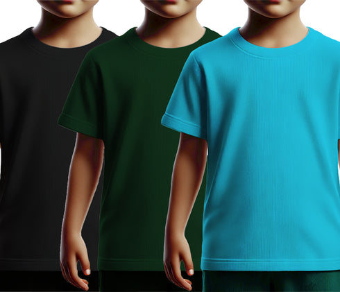 Aaramkhor Combo Gift Pack of 3 Kids Black Navy Blue Pista Green Tshirts for Kids