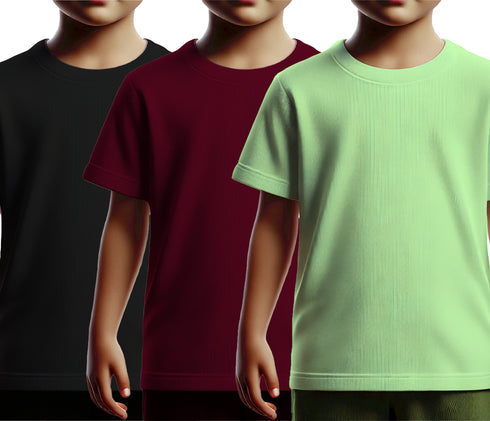 Aaramkhor Combo Gift Pack of 3 Kids Black Navy Blue Pista Green Tshirts for Kids