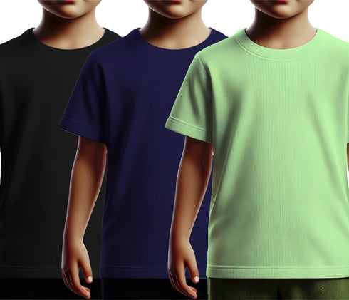 Aaramkhor Combo Gift Pack of 3 Kids Black Navy Blue Pista Green Tshirts for Kids