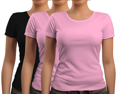 Aaramkhor Combo Gift Pack of 3 New women black navyblue babypink Tshirts for Women