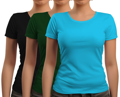 Aaramkhor Combo Gift Pack of 3 New women black navyblue babypink Tshirts for Women