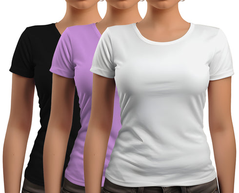 Aaramkhor Combo Gift Pack of 3 New women black navyblue babypink Tshirts for Women