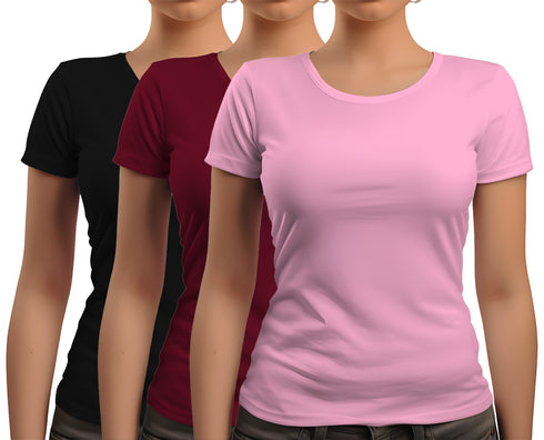 Aaramkhor Combo Gift Pack of 3 New women black navyblue babypink Tshirts for Women