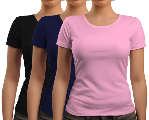 Aaramkhor Combo Gift Pack of 3 New women black navyblue babypink Tshirts for Women