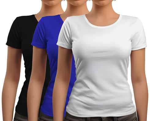 Aaramkhor Combo Gift Pack of 3 New women black navyblue babypink Tshirts for Women