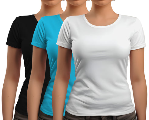 Aaramkhor Combo Gift Pack of 3 New women black navyblue babypink Tshirts for Women