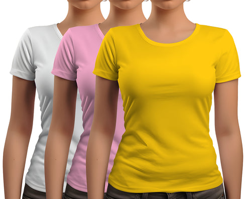 Aaramkhor Combo Gift Pack of 3 New women black navyblue babypink Tshirts for Women