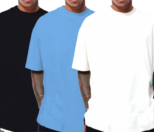 Aaramkhor Combo Gift Pack of 3 Oversized Baby Blue Black Bottle Green Tshirts for Men