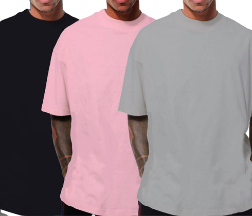 Aaramkhor Combo Gift Pack of 3 Oversized Baby Blue Black Bottle Green Tshirts for Men