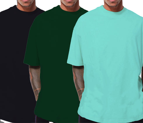 Aaramkhor Combo Gift Pack of 3 Oversized Baby Blue Black Bottle Green Tshirts for Men