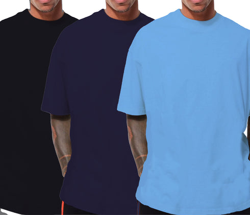 Aaramkhor Combo Gift Pack of 3 Oversized Baby Blue Black Bottle Green Tshirts for Men