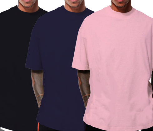 Aaramkhor Combo Gift Pack of 3 Oversized Baby Blue Black Bottle Green Tshirts for Men