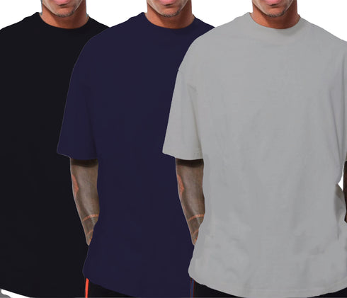 Aaramkhor Combo Gift Pack of 3 Oversized Baby Blue Black Bottle Green Tshirts for Men