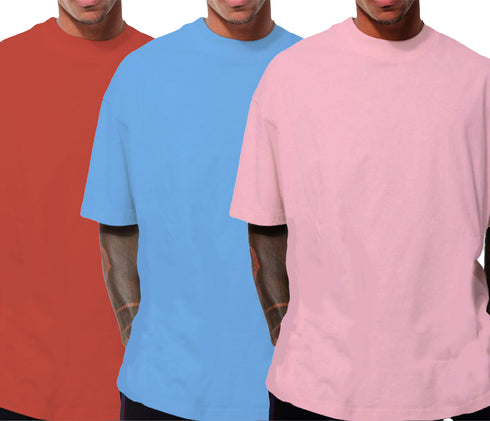 Aaramkhor Combo Gift Pack of 3 Oversized Baby Blue Black Bottle Green Tshirts for Men