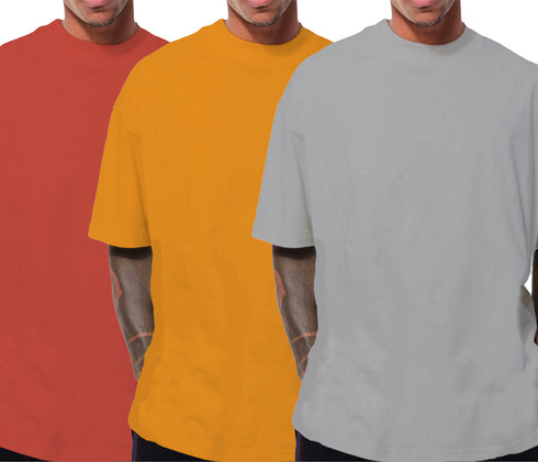 Aaramkhor Combo Gift Pack of 3 Oversized Baby Blue Black Bottle Green Tshirts for Men