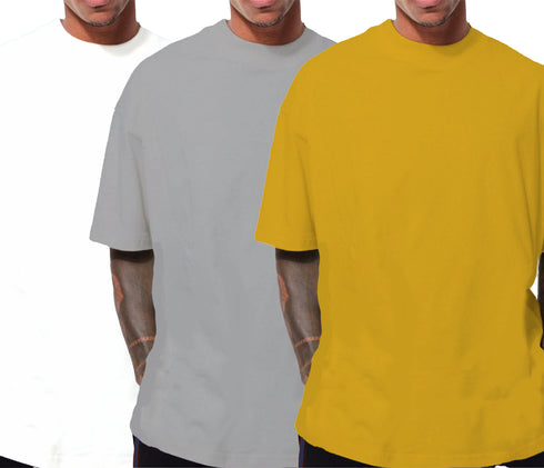 Aaramkhor Combo Gift Pack of 3 Oversized Baby Blue Black Bottle Green Tshirts for Men