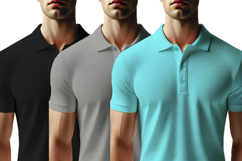 Aaramkhor Combo Gift Pack of 3 Polo Black Navy Blue Grey Tshirts for Men