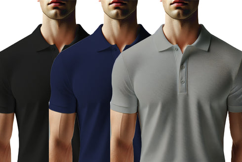 Aaramkhor Combo Gift Pack of 3 Polo Black Navy Blue Grey Tshirts for Men