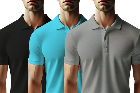 Aaramkhor Combo Gift Pack of 3 Polo Black Navy Blue Grey Tshirts for Men