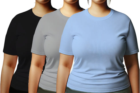Aaramkhor Combo Gift Pack of 3 Womens Plussize Black Navy Blue Grey Tshirts for Women