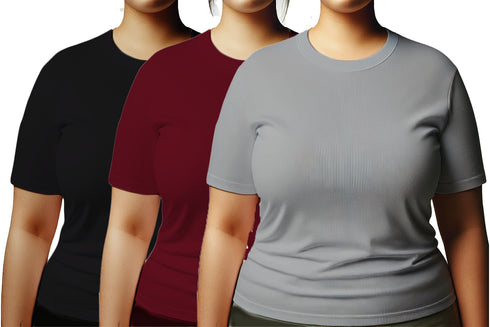 Aaramkhor Combo Gift Pack of 3 Womens Plussize Black Navy Blue Grey Tshirts for Women