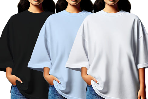 Aaramkhor Combo Gift Pack of 3 Womens_Oversized Black Navy Blue Grey Tshirts for Women