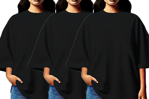 Aaramkhor Combo Gift Pack of 3 Womens_Oversized Black Navy Blue Grey Tshirts for Women