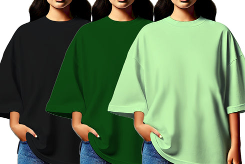 Aaramkhor Combo Gift Pack of 3 Womens_Oversized Black Navy Blue Grey Tshirts for Women