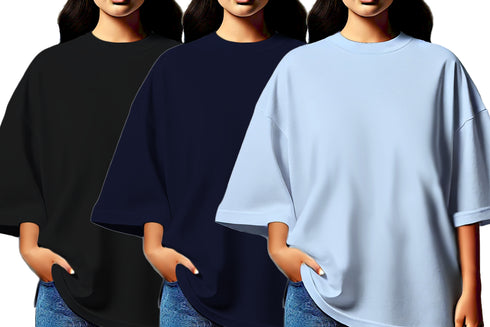 Aaramkhor Combo Gift Pack of 3 Womens_Oversized Black Navy Blue Grey Tshirts for Women