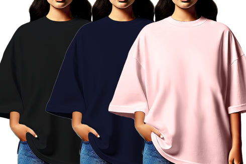 Aaramkhor Combo Gift Pack of 3 Womens_Oversized Black Navy Blue Grey Tshirts for Women