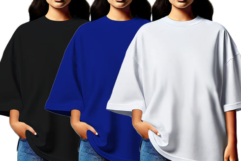 Aaramkhor Combo Gift Pack of 3 Womens_Oversized Black Navy Blue Grey Tshirts for Women