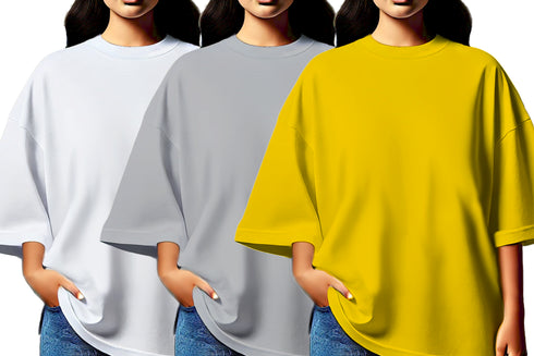 Aaramkhor Combo Gift Pack of 3 Womens_Oversized Black Navy Blue Grey Tshirts for Women