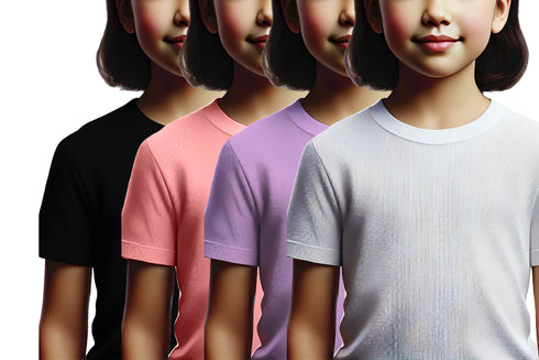 Aaramkhor Combo Gift Pack of 4 Girls_Tshirt Black Navy Blue Lavender White Tshirts for Kids