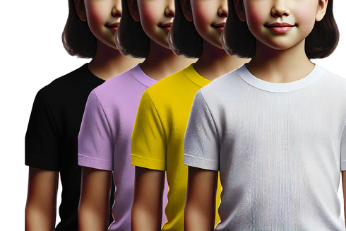 Aaramkhor Combo Gift Pack of 4 Girls_Tshirt Black Navy Blue Lavender White Tshirts for Kids