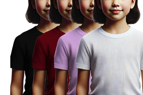 Aaramkhor Combo Gift Pack of 4 Girls_Tshirt Black Navy Blue Lavender White Tshirts for Kids