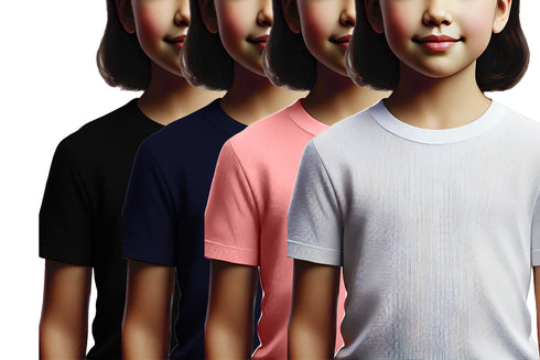 Aaramkhor Combo Gift Pack of 4 Girls_Tshirt Black Navy Blue Lavender White Tshirts for Kids