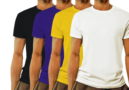 Aaramkhor Combo Gift Pack of 4 Model Men Black Navy Blue GreyMelange White Tshirts for Men