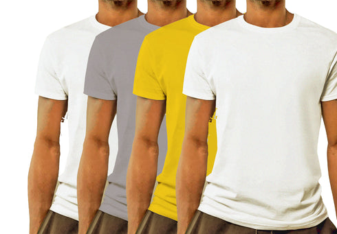 Aaramkhor Combo Gift Pack of 4 Model Men Black Navy Blue GreyMelange White Tshirts for Men