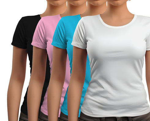 Aaramkhor Combo Gift Pack of 4 New women black navyblue babypink white Tshirts for Women