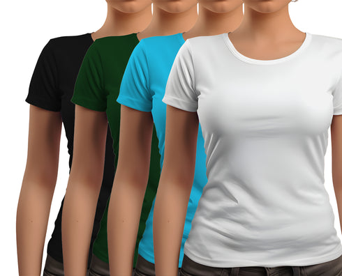 Aaramkhor Combo Gift Pack of 4 New women black navyblue babypink white Tshirts for Women