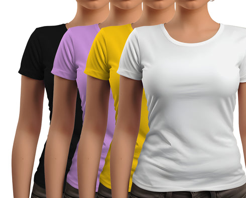 Aaramkhor Combo Gift Pack of 4 New women black navyblue babypink white Tshirts for Women