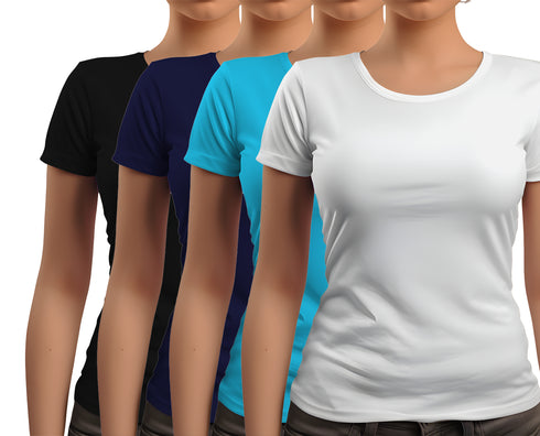 Aaramkhor Combo Gift Pack of 4 New women black navyblue babypink white Tshirts for Women