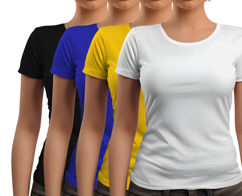 Aaramkhor Combo Gift Pack of 4 New women black navyblue babypink white Tshirts for Women