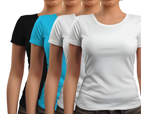 Aaramkhor Combo Gift Pack of 4 New women black navyblue babypink white Tshirts for Women